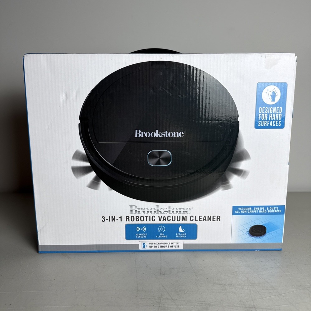 BROOKSTONE Robotic Vacuum Cleaner 3 In 1 Designed For Hard Surfaces NEW